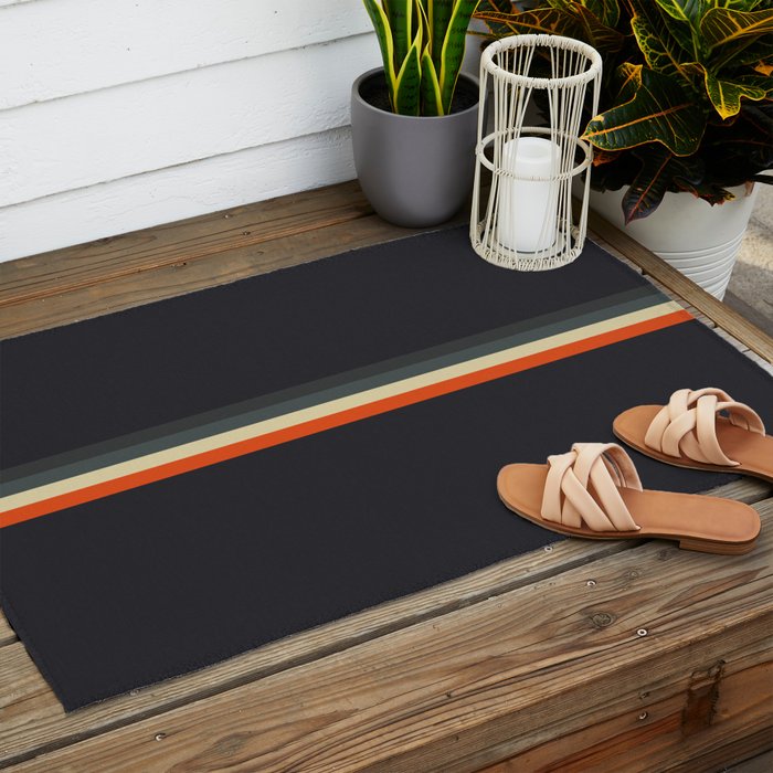 Meness - Classic Minimal Dark Retro Summer Stripes Outdoor Rug Gallery Image 2
