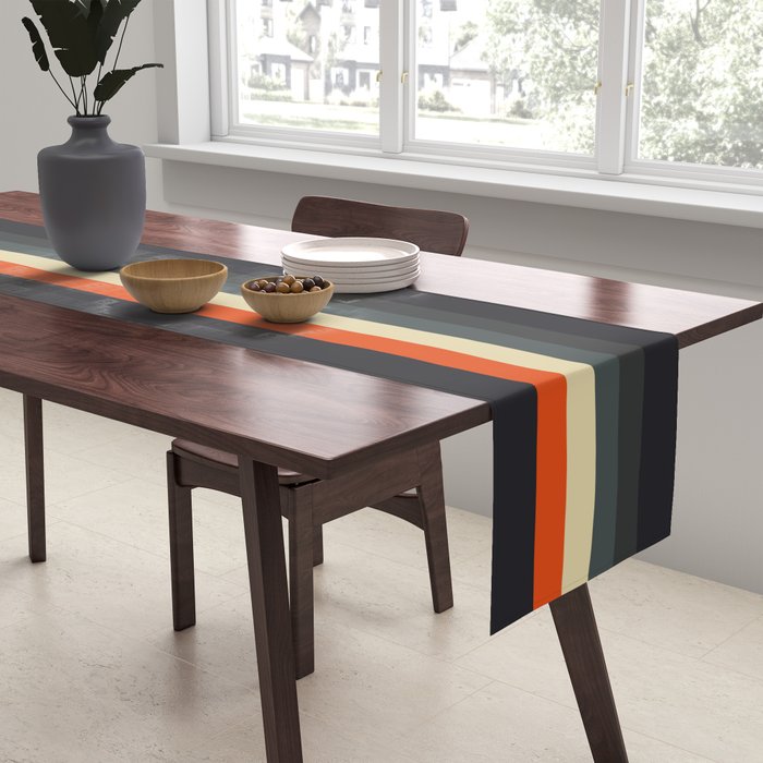 Meness - Classic Minimal Dark Retro Summer Stripes Table Runner Gallery Image 2