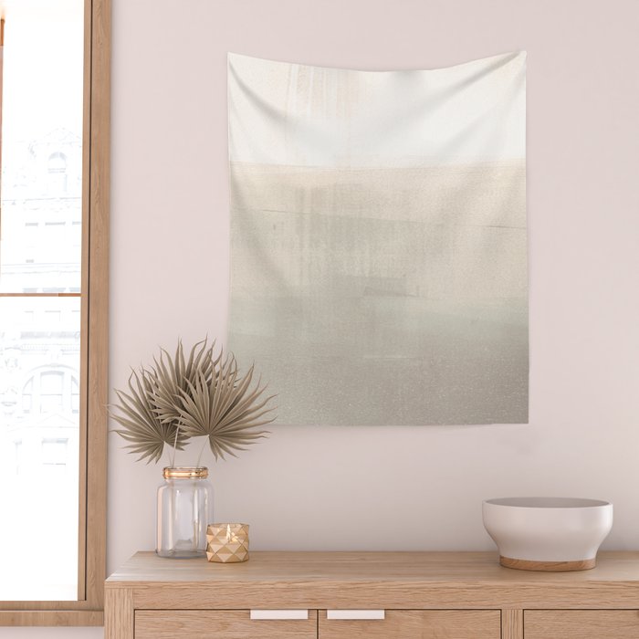 Beige and Taupe Horizon Minimalist Abstract Landscape Wall Tapestry Gallery Image 2
