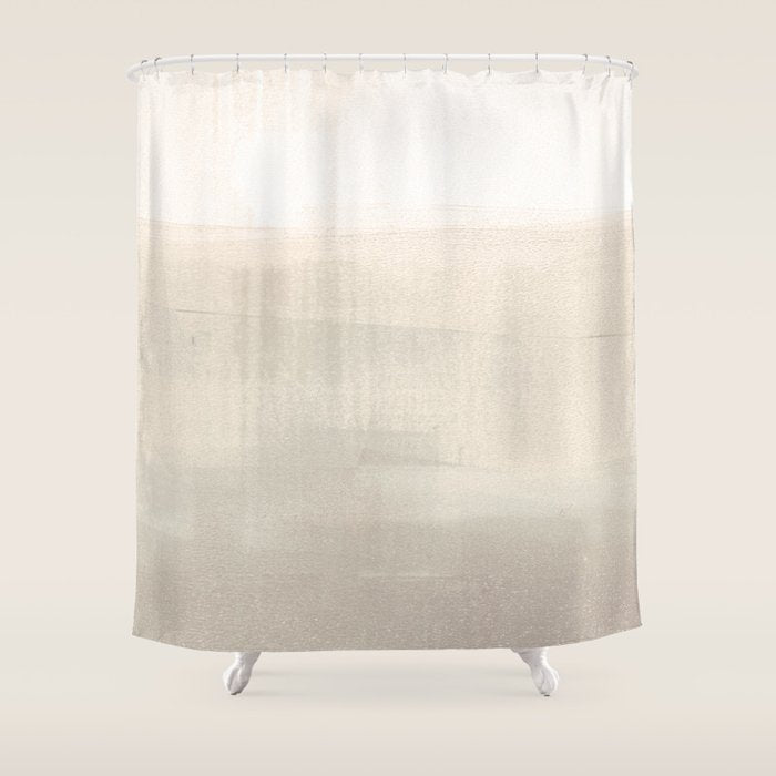 Beige and Taupe Horizon Minimalist Abstract Landscape Shower Curtain Gallery Image 1