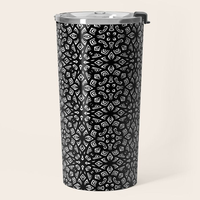 Black and White Mandala Pattern Travel Mug Gallery Image 2