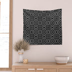 Black and White Mandala Pattern Wall Tapestry Gallery Image 2
