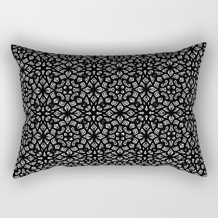 Black and White Mandala Pattern Rectangular Pillow Gallery Image 2