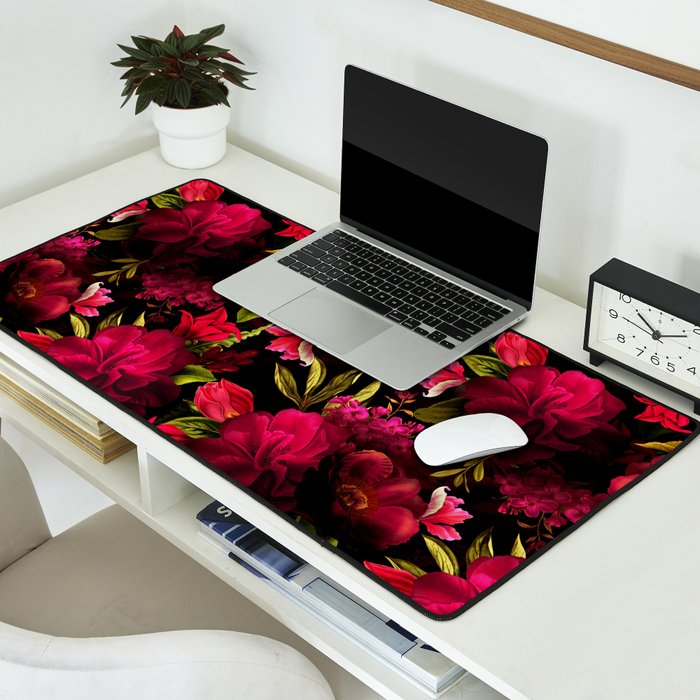 Vintage & Shabby Chic - Dark Red Antique Night Roses Botanical Garden Desk Mat Gallery Image 2