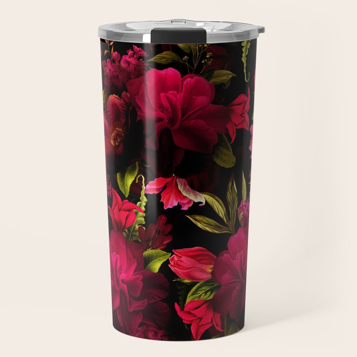 Vintage & Shabby Chic - Dark Red Antique Night Roses Botanical Garden Travel Mug Gallery Image 1