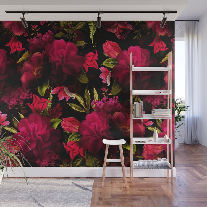 Vintage & Shabby Chic - Dark Red Antique Night Roses Botanical Garden Wall Mural Gallery Image 1