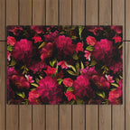 Vintage & Shabby Chic - Dark Red Antique Night Roses Botanical Garden Outdoor Rug Gallery Image 1