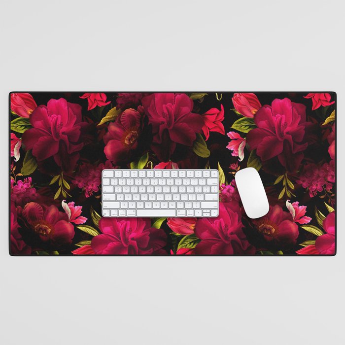 Vintage & Shabby Chic - Dark Red Antique Night Roses Botanical Garden Desk Mat Gallery Image 1