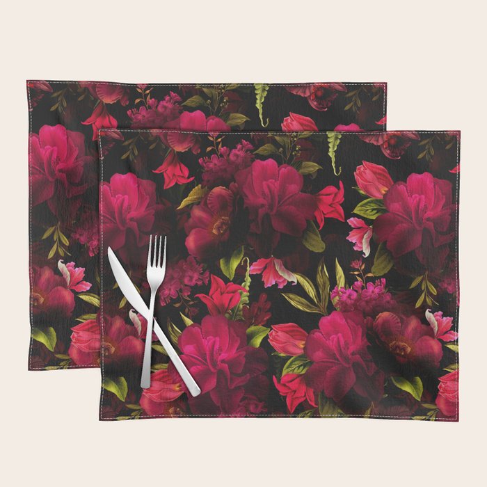 Vintage & Shabby Chic - Dark Red Antique Night Roses Botanical Garden Placemat Gallery Image 1