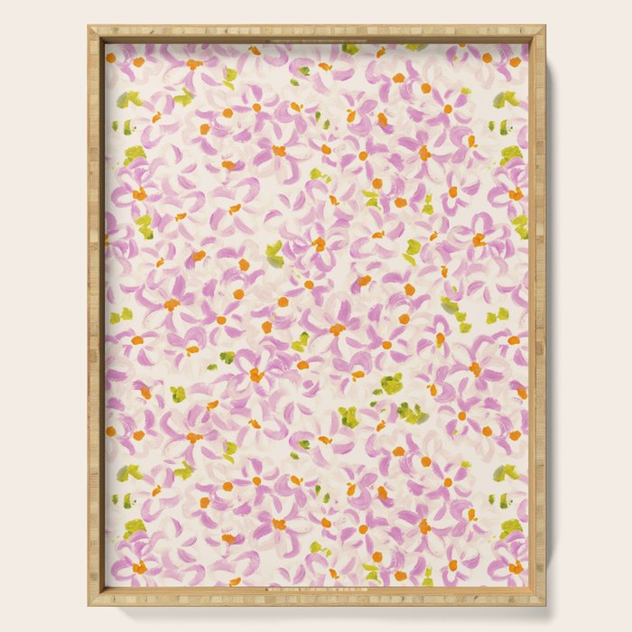 Pink brush stroke flowers Serving Tray Gallery Image 1