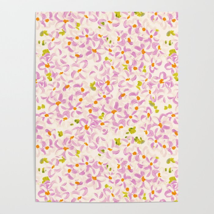 Pink brush stroke flowers Poster Gallery Image 1