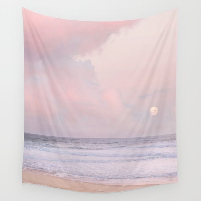 Huntington Beach Pink Sunset - California Ocean Landscape Photography Wall Tapestry Gallery Image 1