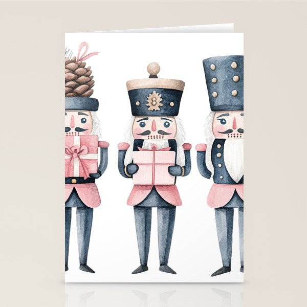Blue Pink Watercolor Nutcracker Soldiers Stationery Card Gallery Image 2