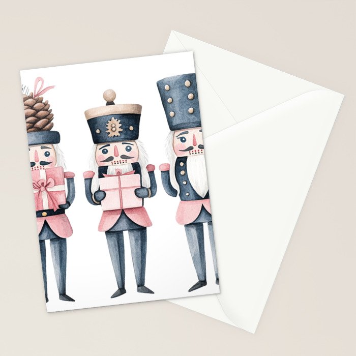 Blue Pink Watercolor Nutcracker Soldiers Stationery Card Gallery Image 2