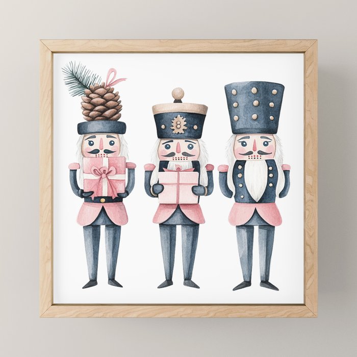 Blue Pink Watercolor Nutcracker Soldiers Mini Art Print Gallery Image 1
