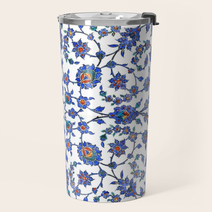 Ottoman Arabesque Iznik Pattern Indigo Blue White & Red Travel Mug Gallery Image 2