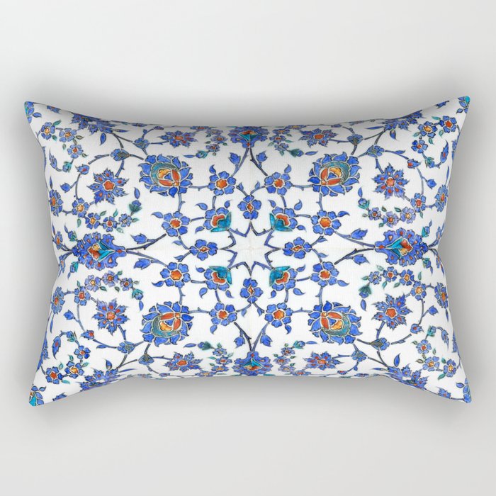 Ottoman Arabesque Iznik Pattern Indigo Blue White & Red Rectangular Pillow Gallery Image 2