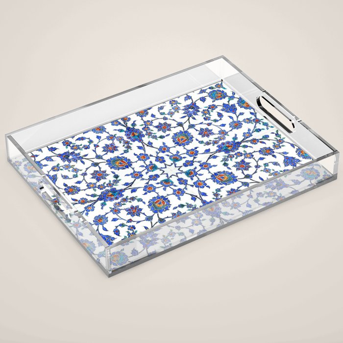 Ottoman Arabesque Iznik Pattern Indigo Blue White & Red Acrylic Tray Gallery Image 1