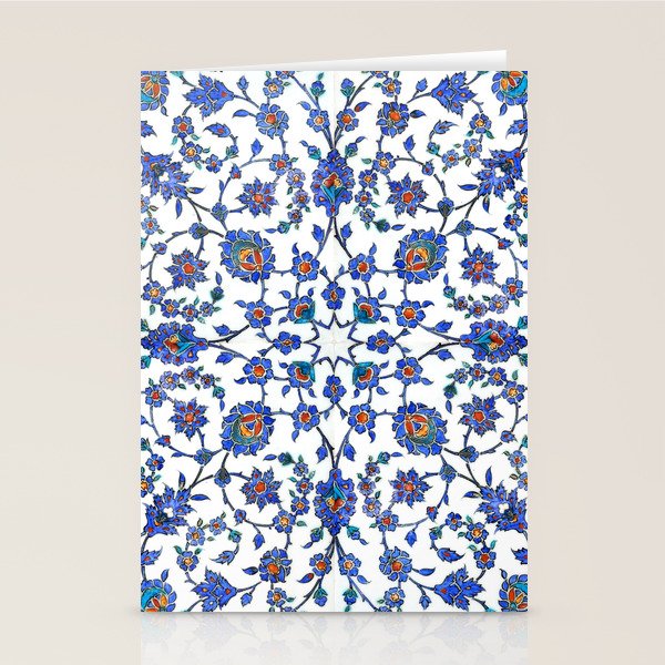 Ottoman Arabesque Iznik Pattern Indigo Blue White & Red Stationery Card Gallery Image 1