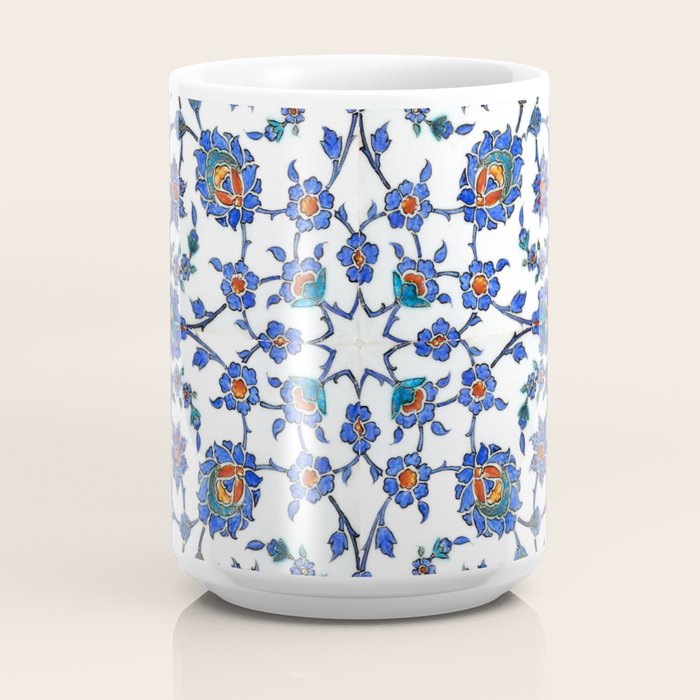 Ottoman Arabesque Iznik Pattern Indigo Blue White & Red Coffee Mug Gallery Image 4
