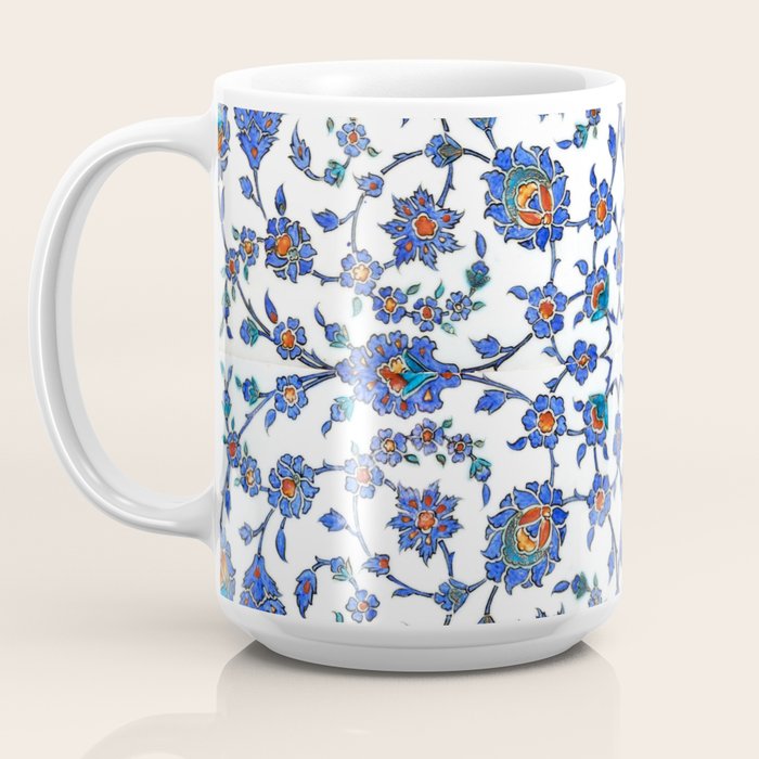 Ottoman Arabesque Iznik Pattern Indigo Blue White & Red Coffee Mug Gallery Image 3
