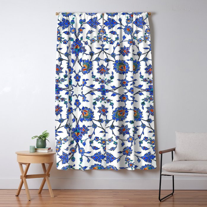 Ottoman Arabesque Iznik Pattern Indigo Blue White & Red Window Curtain Gallery Image 1