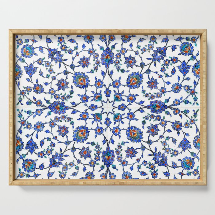 Ottoman Arabesque Iznik Pattern Indigo Blue White & Red Serving Tray Gallery Image 1