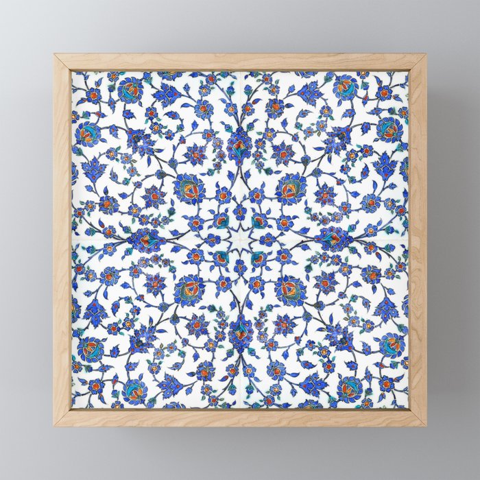 Ottoman Arabesque Iznik Pattern Indigo Blue White & Red Mini Art Print Gallery Image 1