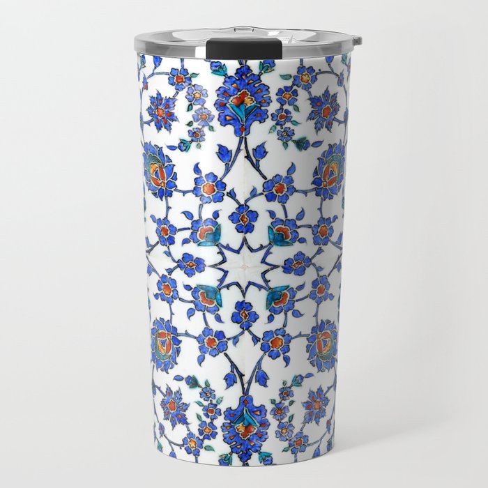 Ottoman Arabesque Iznik Pattern Indigo Blue White & Red Travel Mug Gallery Image 1