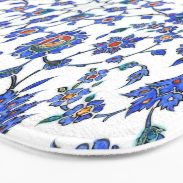 Ottoman Arabesque Iznik Pattern Indigo Blue White & Red Bath Mat Gallery Image 3