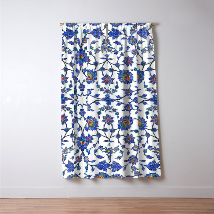 Ottoman Arabesque Iznik Pattern Indigo Blue White & Red Window Curtain Gallery Image 3