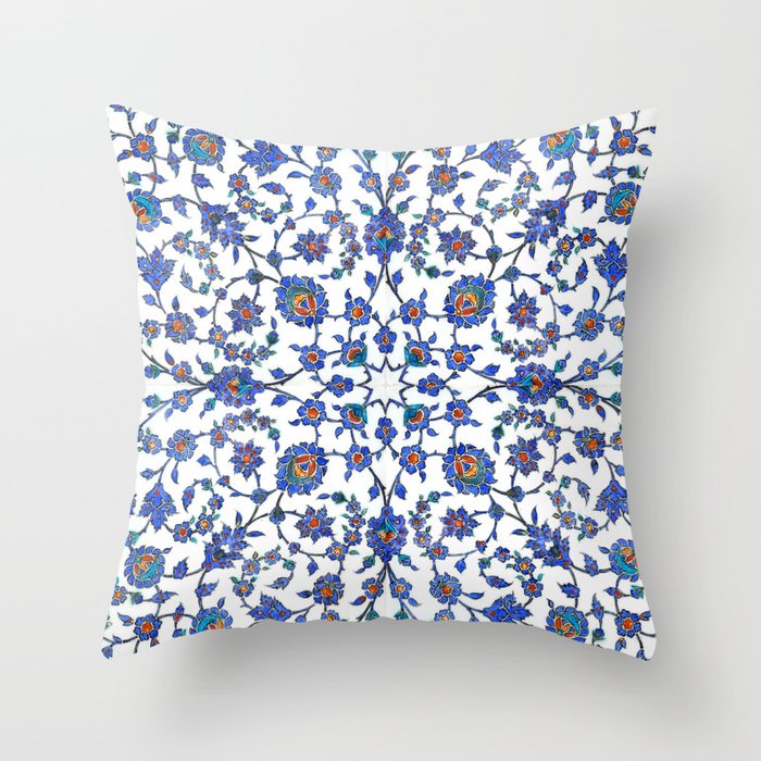 Ottoman Arabesque Iznik Pattern Indigo Blue White & Red Throw Pillow Gallery Image 1