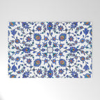 Ottoman Arabesque Iznik Pattern Indigo Blue White & Red Welcome Mat Gallery Image 1