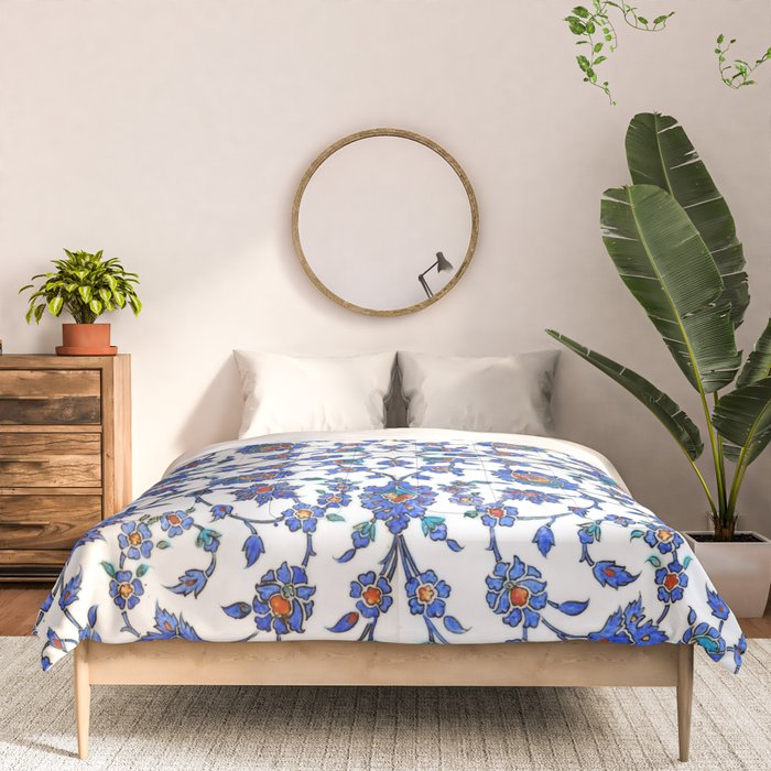 Ottoman Arabesque Iznik Pattern Indigo Blue White & Red Comforter Gallery Image 3