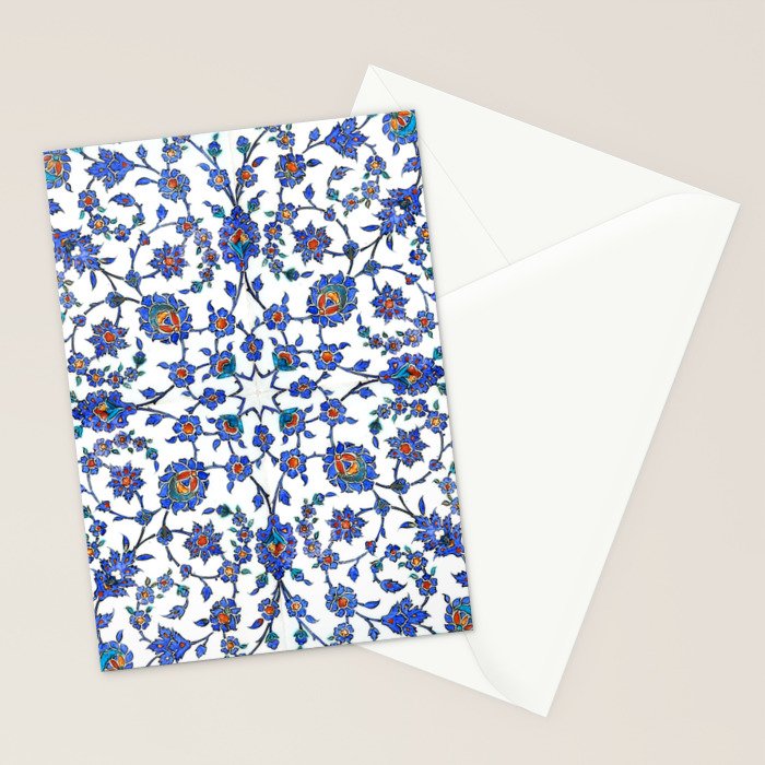 Ottoman Arabesque Iznik Pattern Indigo Blue White & Red Stationery Card Gallery Image 2