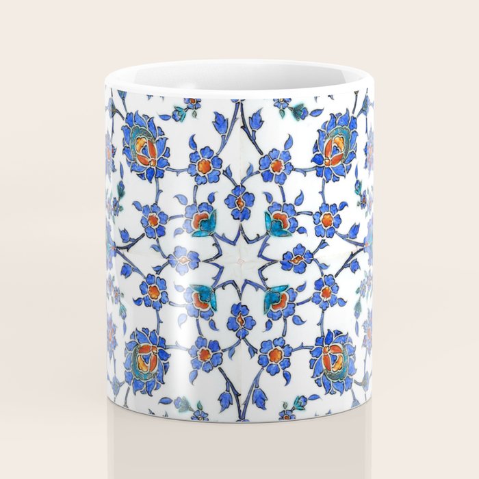 Ottoman Arabesque Iznik Pattern Indigo Blue White & Red Coffee Mug Gallery Image 4