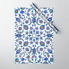 Ottoman Arabesque Iznik Pattern Indigo Blue White & Red Wrapping Paper Gallery Image 1