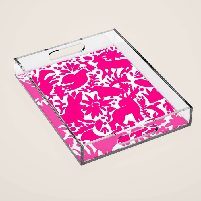 Hot Pink Otomi Bright Pattern Acrylic Tray Gallery Image 1