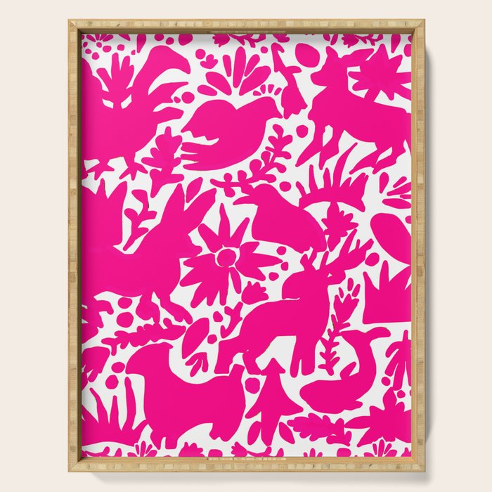 Hot Pink Otomi Bright Pattern Serving Tray Gallery Image 1