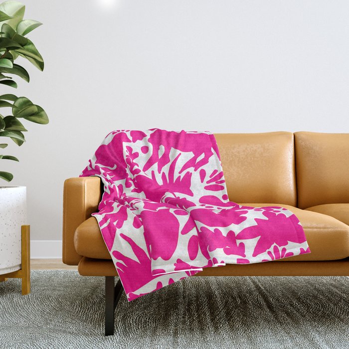 Hot Pink Otomi Bright Pattern Throw Blanket Gallery Image 1