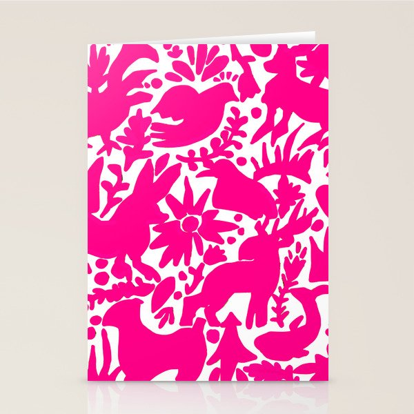 Hot Pink Otomi Bright Pattern Stationery Card Gallery Image 2