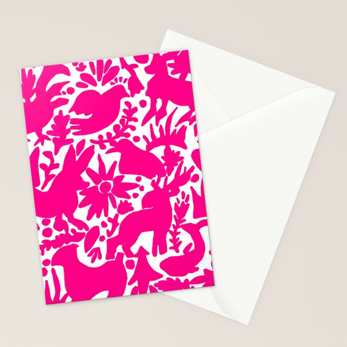 Hot Pink Otomi Bright Pattern Stationery Card Gallery Image 2