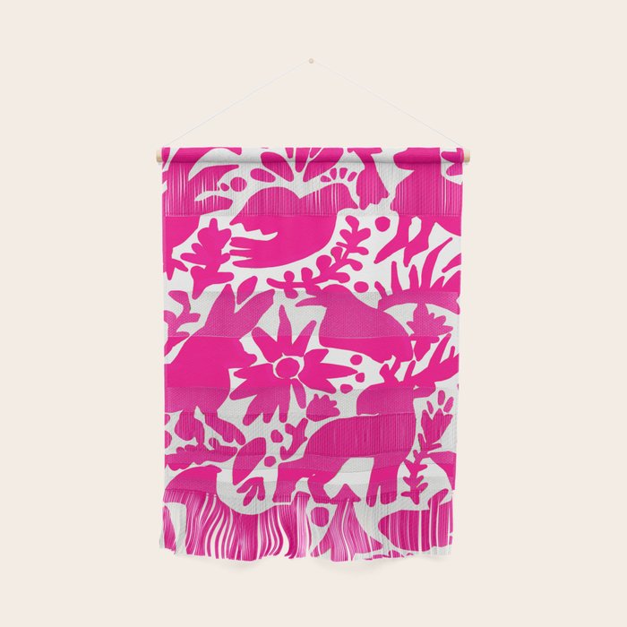 Hot Pink Otomi Bright Pattern Wall Hanging Gallery Image 1