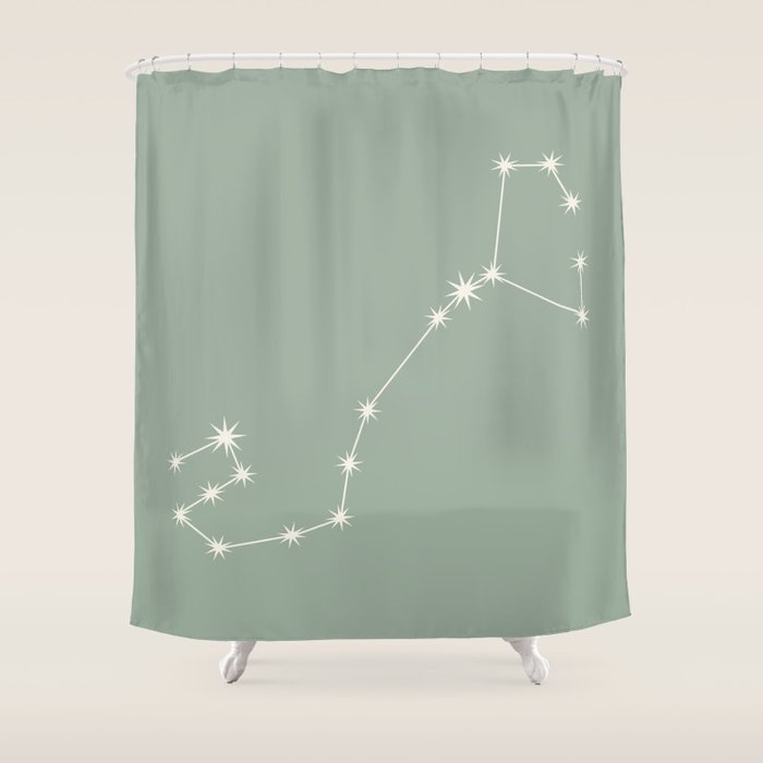 Scorpio Zodiac Star Constellation Line Art Soft Sage Shower Curtain Gallery Image 1