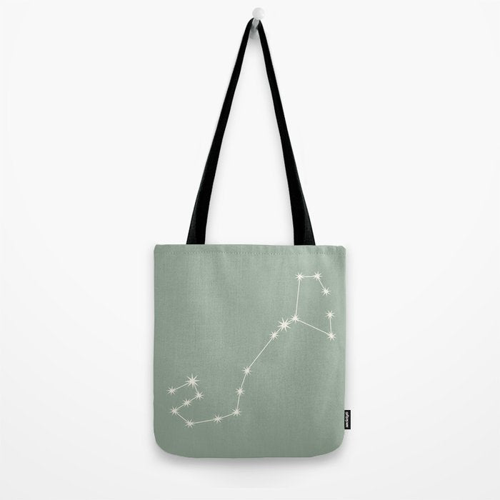 Scorpio Zodiac Star Constellation Line Art Soft Sage Tote Bag Gallery Image 2
