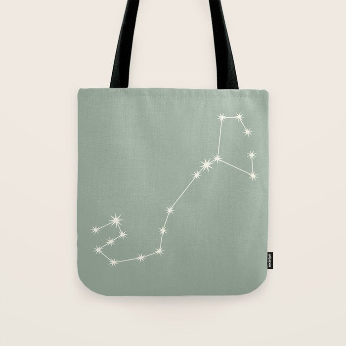 Scorpio Zodiac Star Constellation Line Art Soft Sage Tote Bag Gallery Image 1