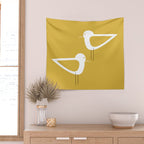 Shorebird Pair in Light Mustard and White Wall Tapestry Gallery Image 2