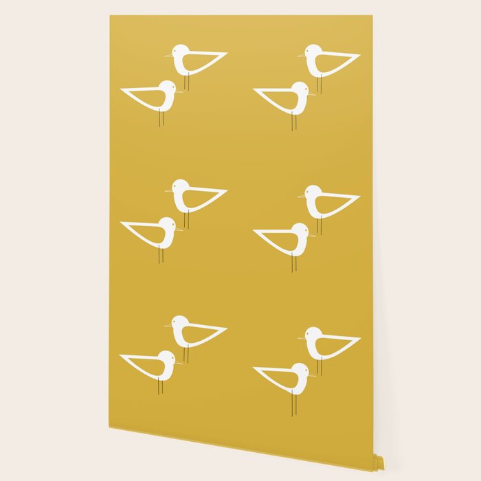 Shorebird Pair in Light Mustard and White Wallpaper Gallery Image 2