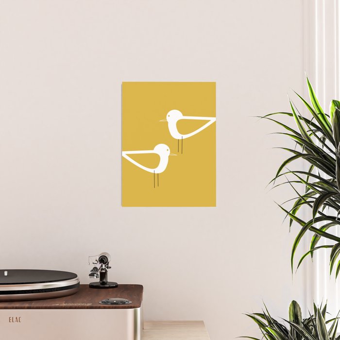 Shorebird Pair in Light Mustard and White Poster Gallery Image 2