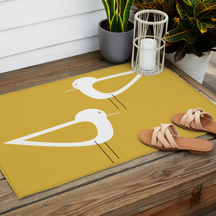 Shorebird Pair in Light Mustard and White Outdoor Rug Gallery Image 2